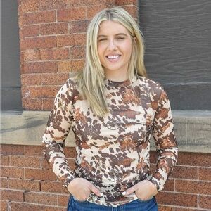 Elegant western print Long Sleeve Women's sheer Top